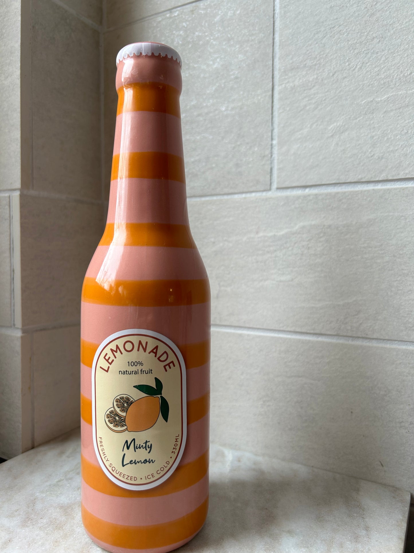 Vaasje Fles Limonade Gestreept Oranje Roze