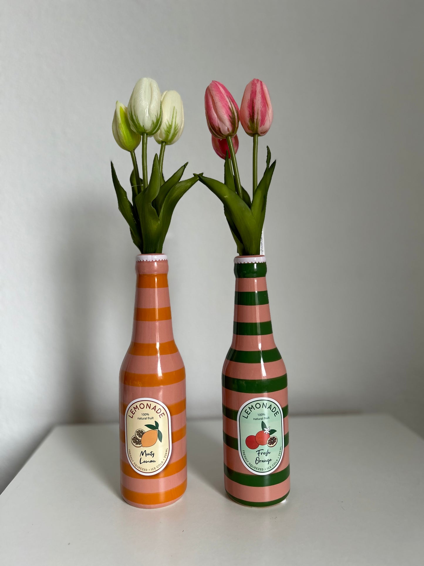 Vaasje Fles Limonade Gestreept Groen Roze