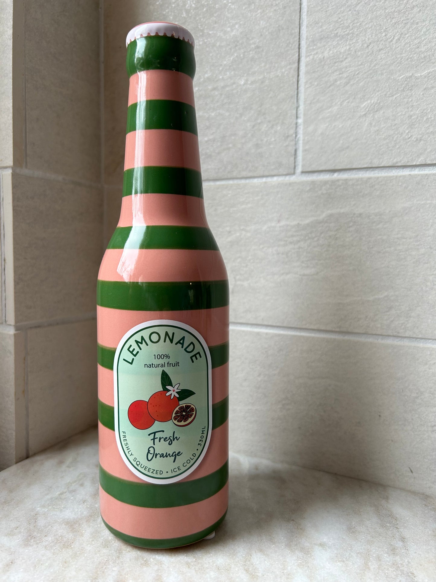 Vaasje Fles Limonade Gestreept Groen Roze
