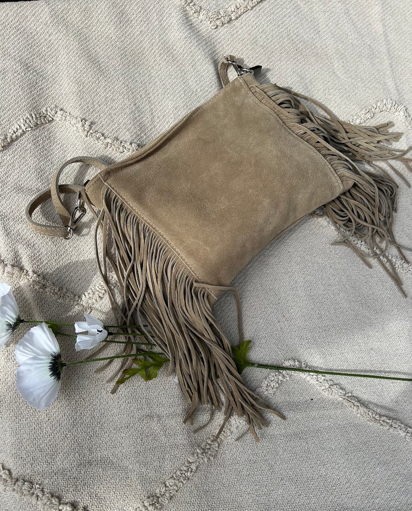 Fringe Bag Beige Suede