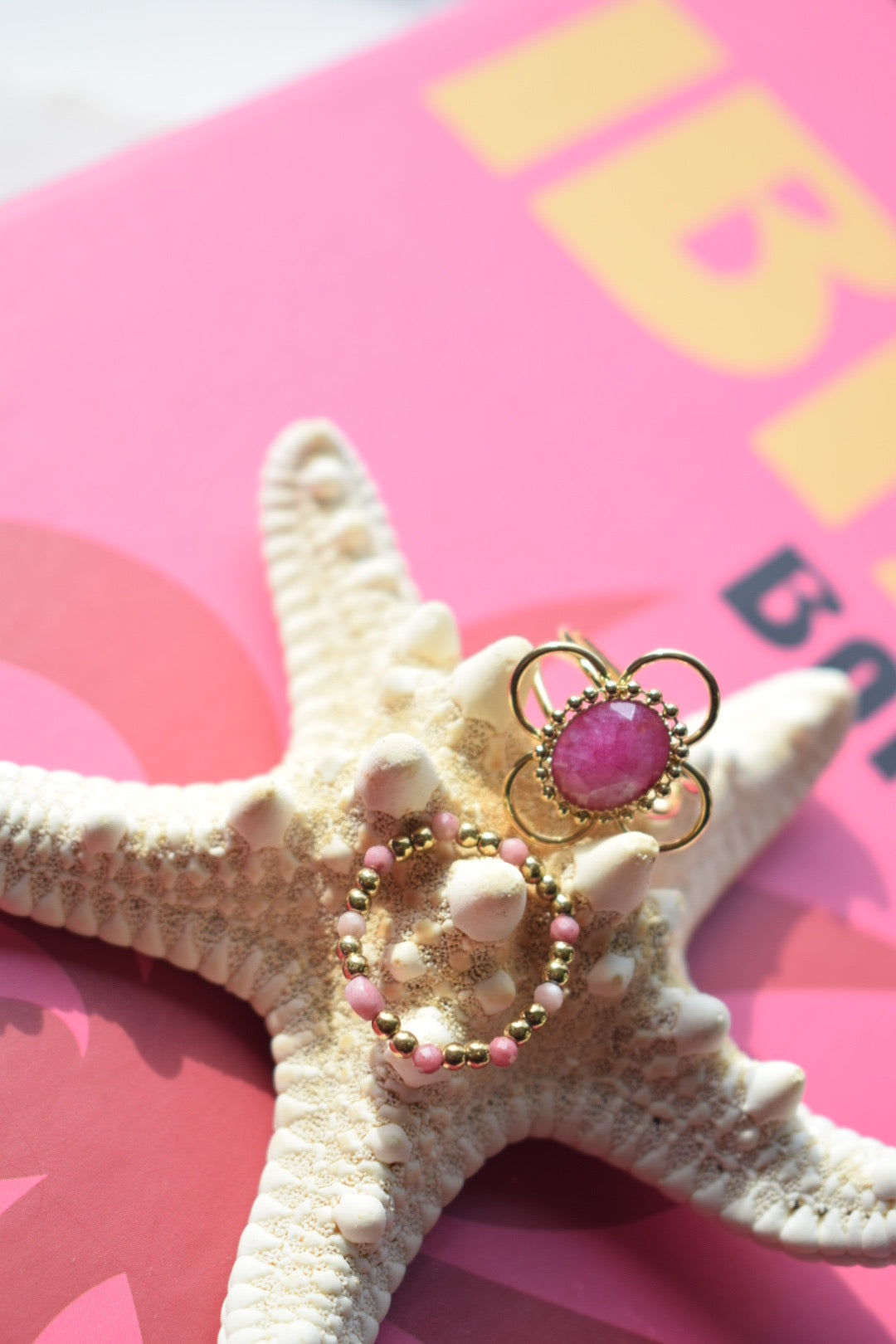 Pink Elastiek Ring Goud