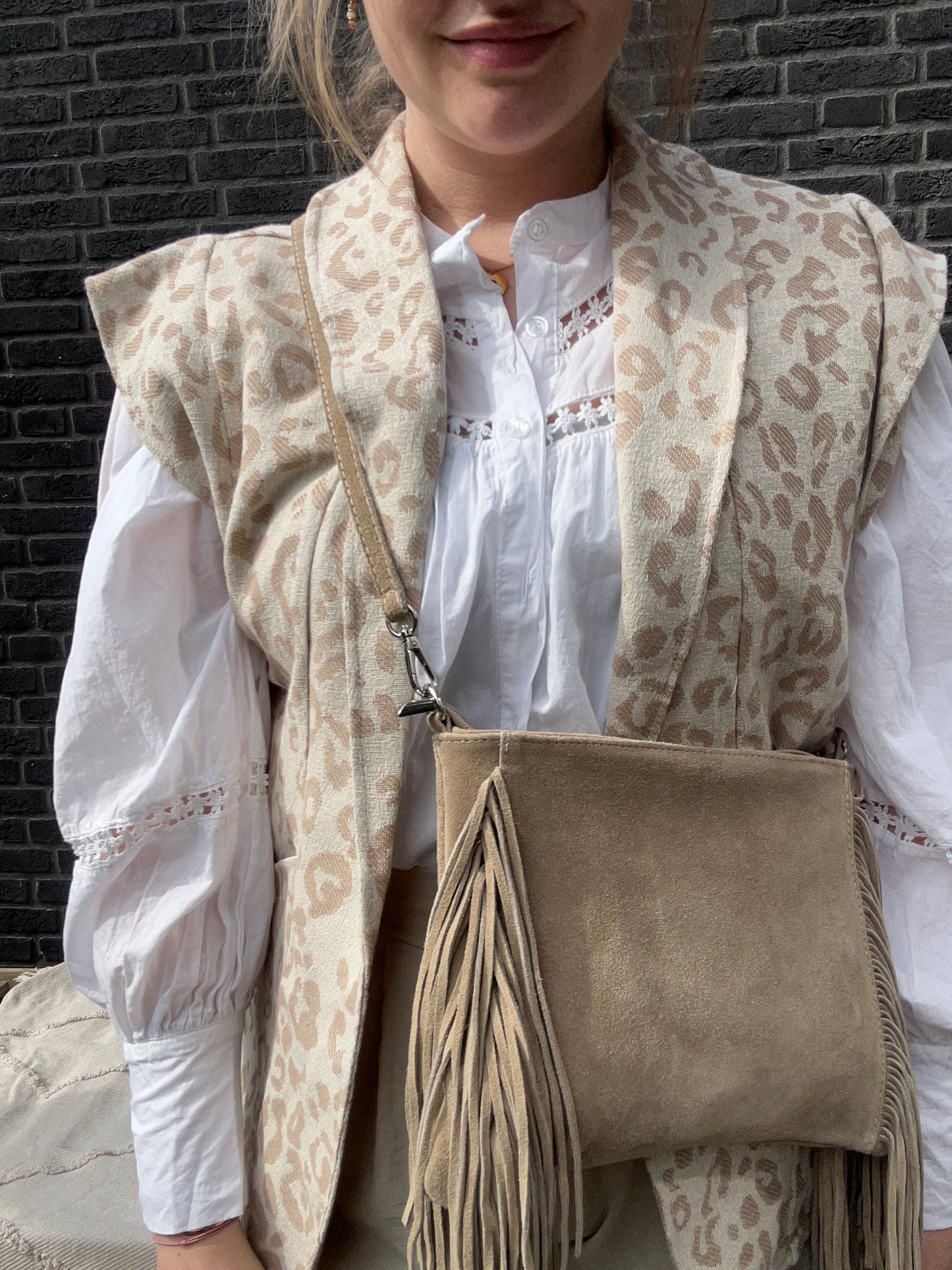 Fringe Bag Beige Suede