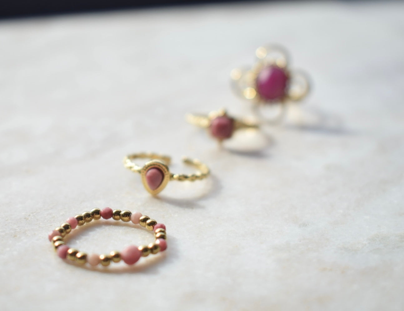 Pink Elastiek Ring Goud