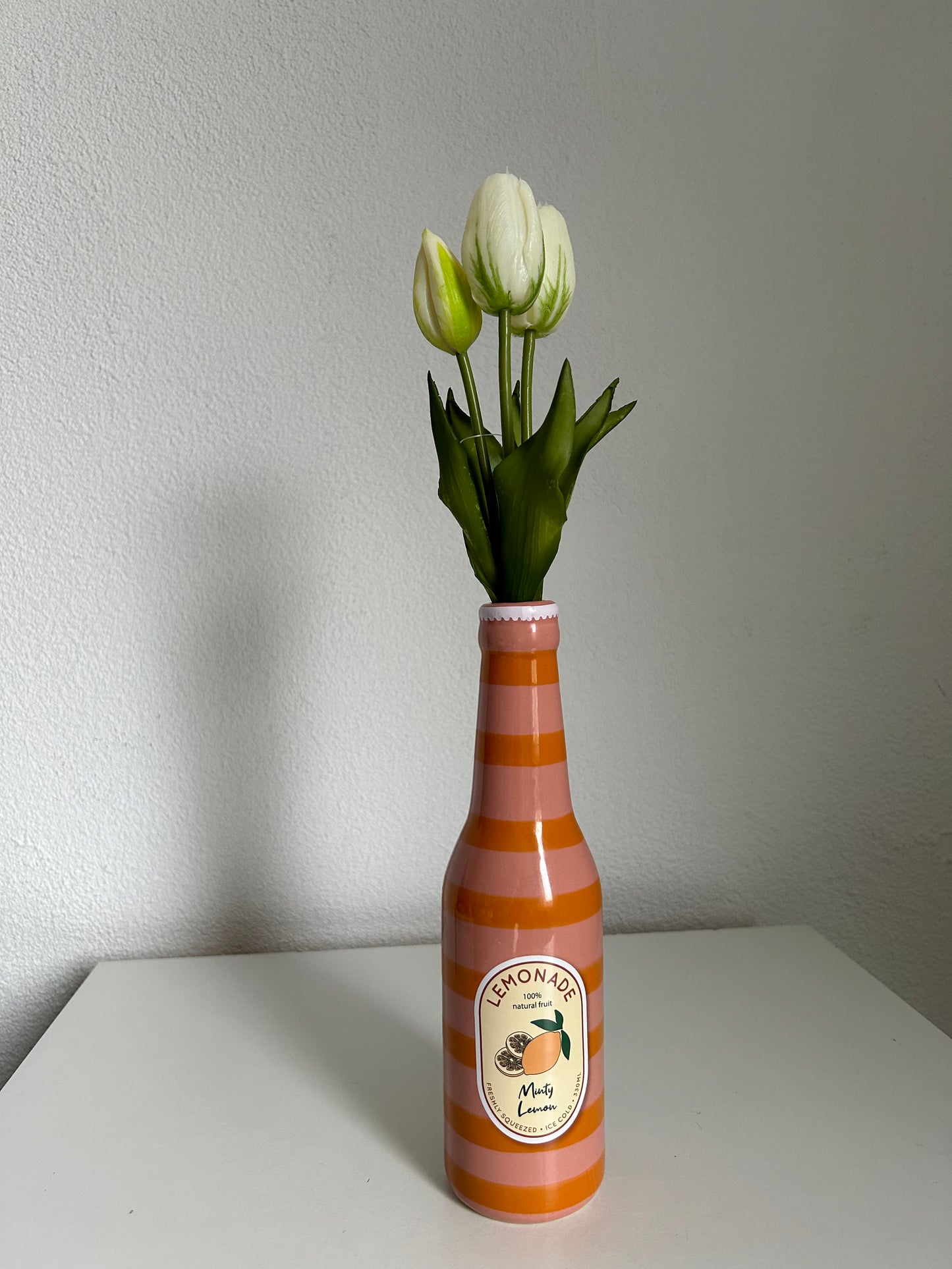 Vaasje Fles Limonade Gestreept Oranje Roze