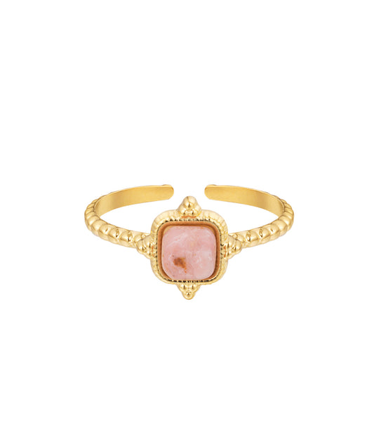 Pink Stone Ring Square Gold