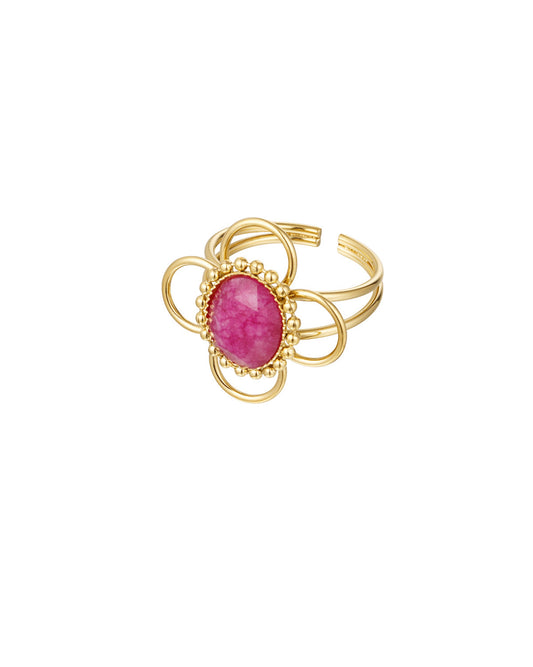 Fuchsia Pink Flower Ring Gold