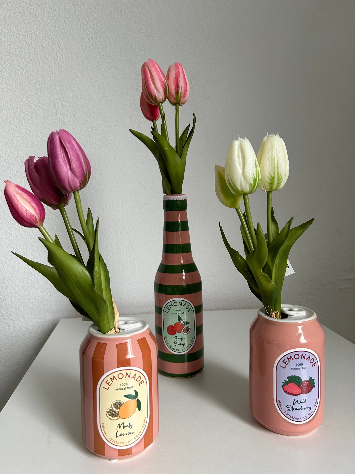 Vaasje Fles Limonade Gestreept Groen Roze
