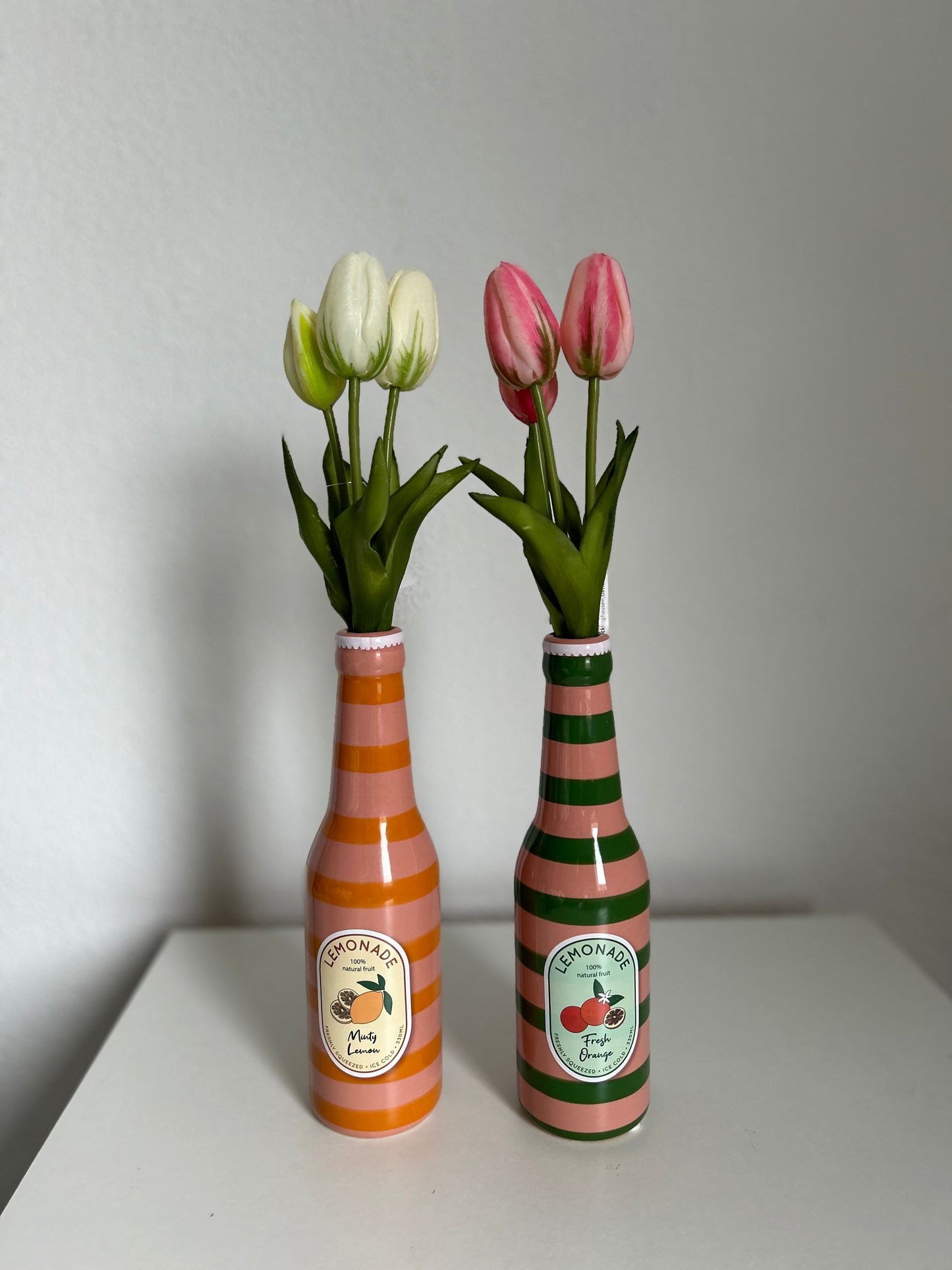 Vaasje Fles Limonade Gestreept Oranje Roze
