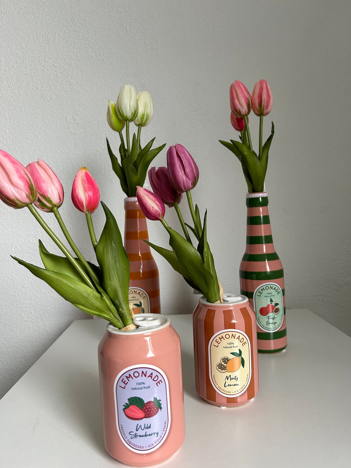 Vaasje Fles Limonade Gestreept Groen Roze