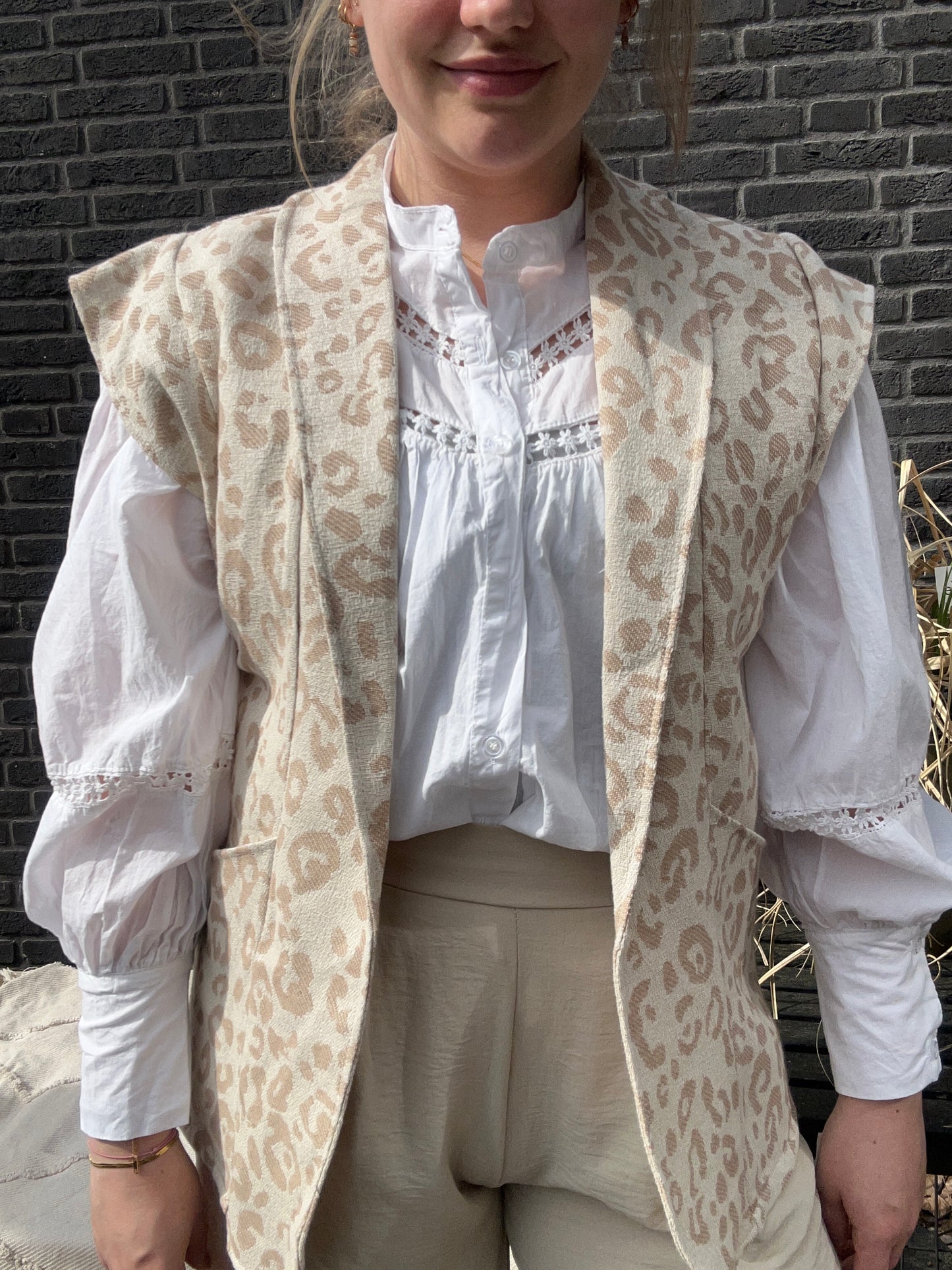 Leopard Gilet Beige