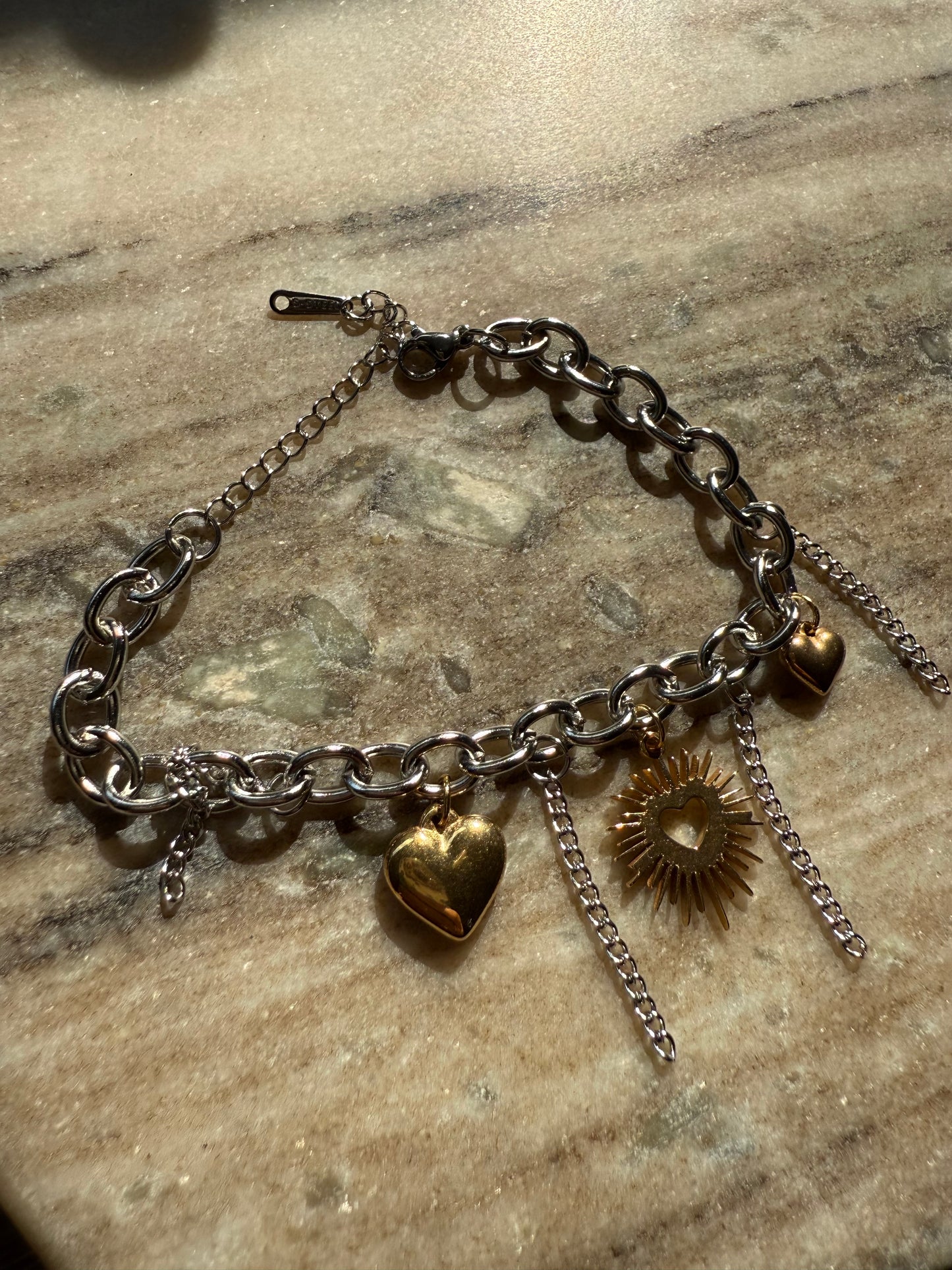 Armband chain silver & goude bedels