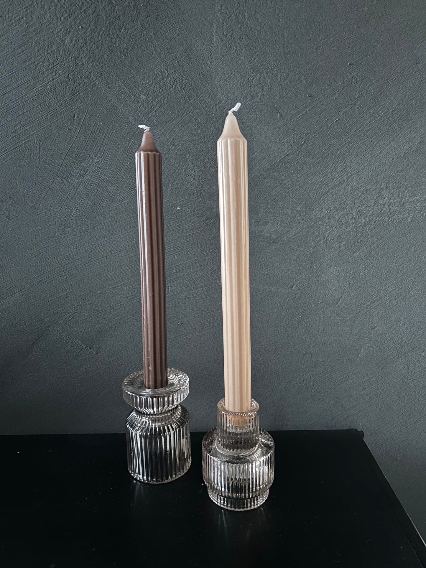 Ribbel diner kaars Grooved Apricot set van 4