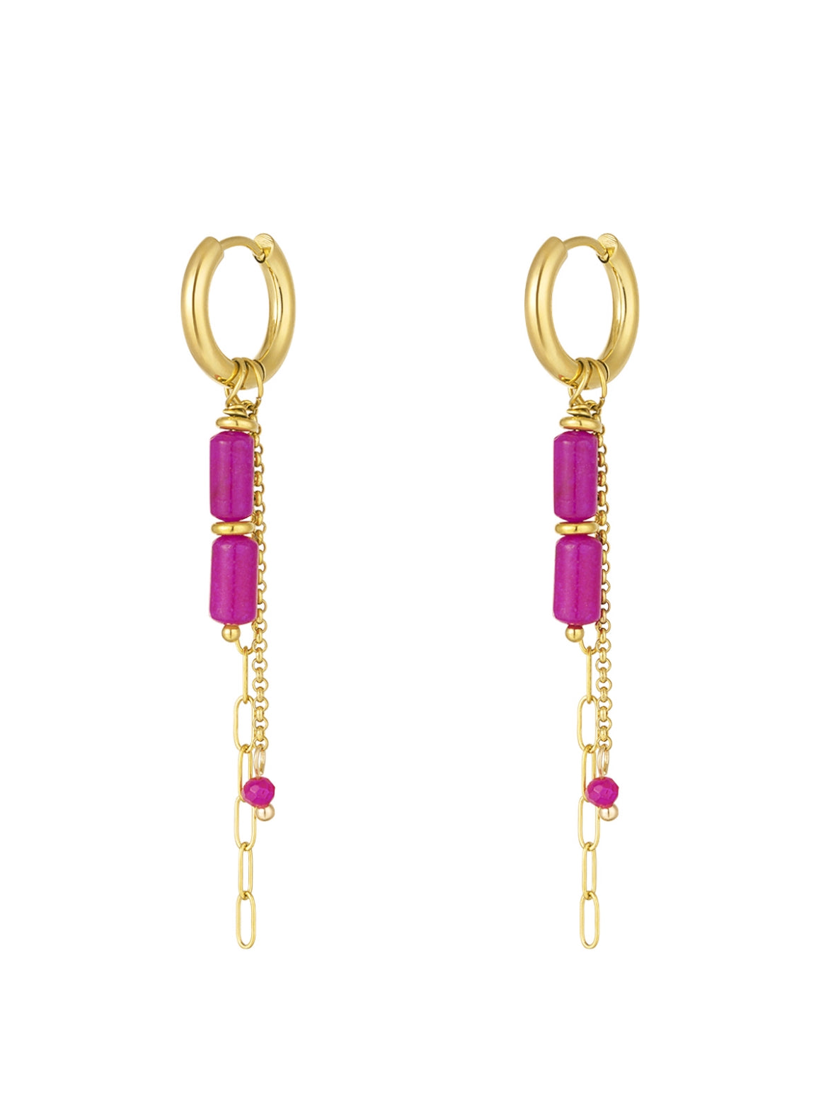 Fuchsia Oorbellen Ketting Goud