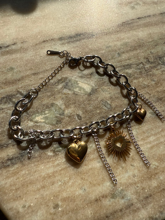 Armband chain silver & goude bedels
